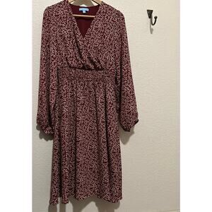 DRAPER JAMES RSVP Dark Red Long sleeve Dress V-Neck